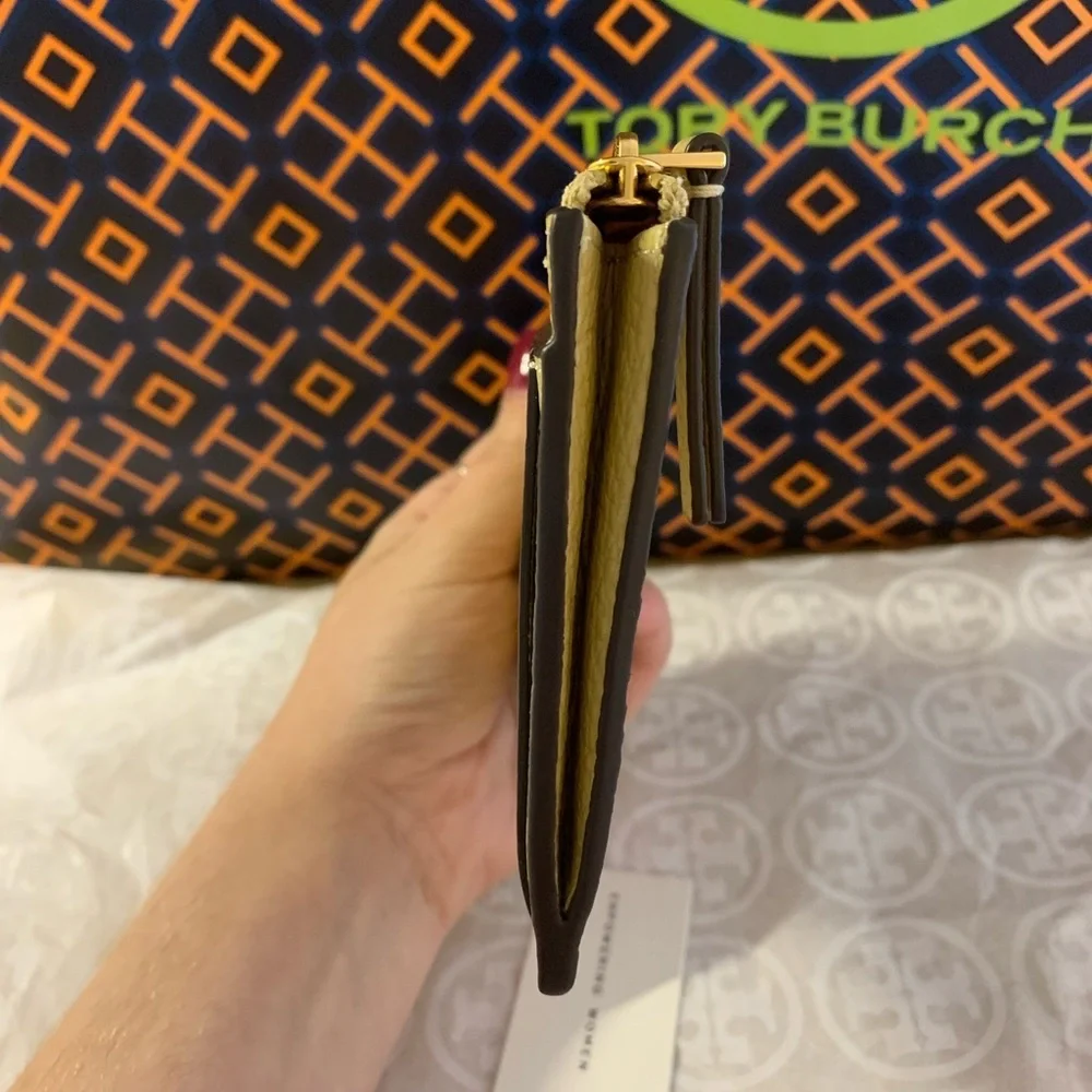 Tory Burch Britten Zip Card Case Mini Wallet Eggnog Yellow Gold
